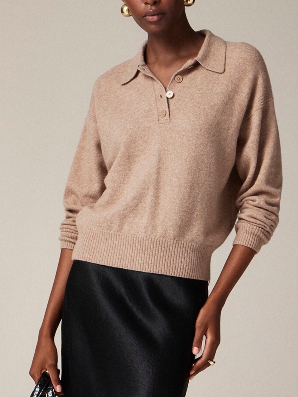 J. Crew Long-Sleeve Sweater-Polo in Merino Wool Blend Supersoft Yarn Size Large